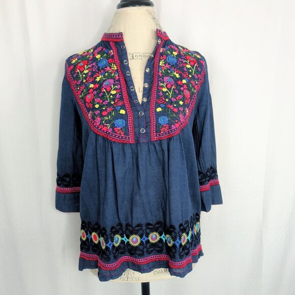 3J Johnny Was Blouse Small Embroidered Top Relaxed Floral - Picture 10 of 10